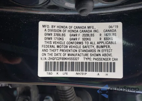 2019 Honda Civic Lx from USA, damaged, VIN 2HGFC2F69KH555327